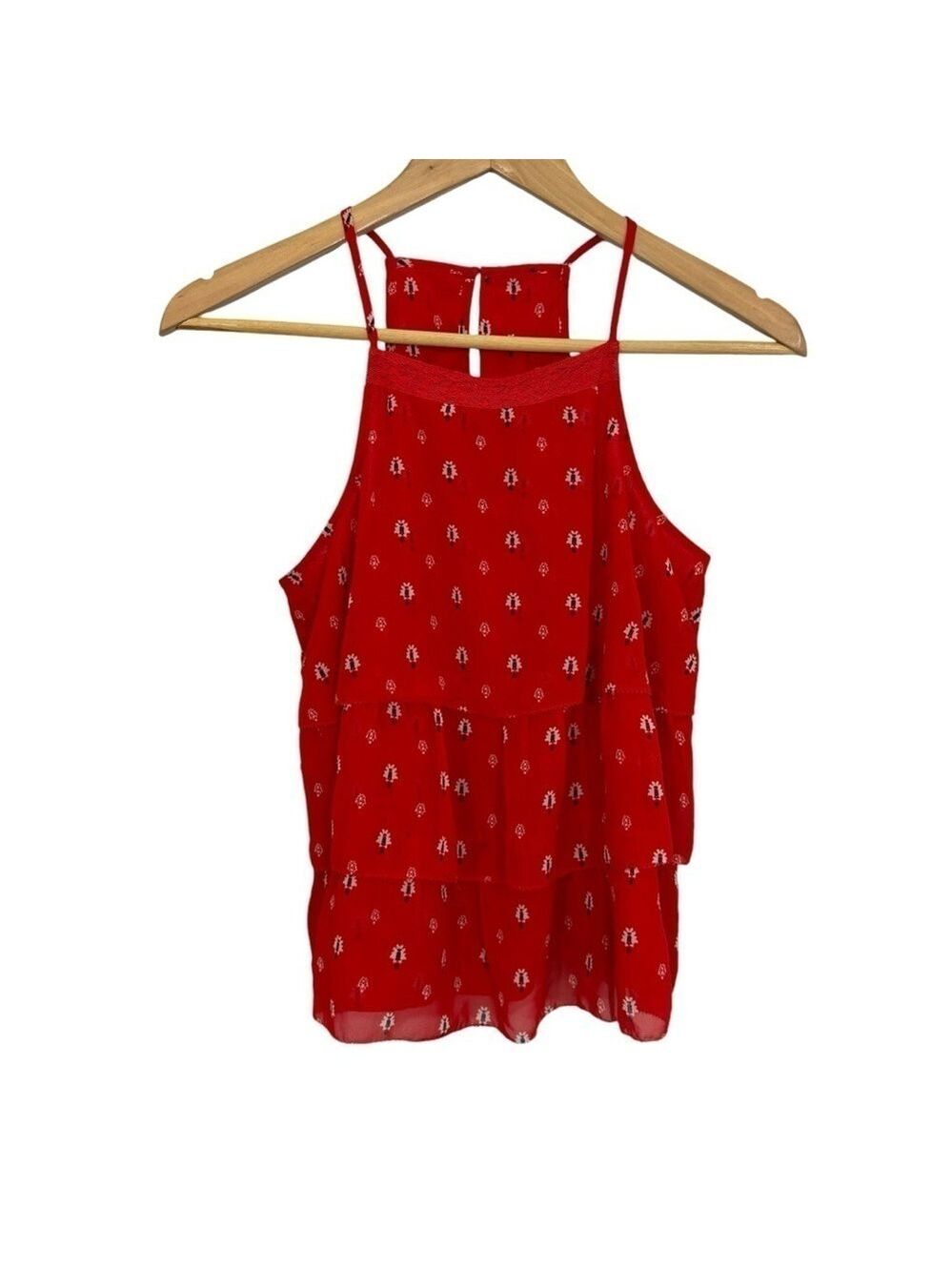 Abercrombie & Fitch Ruffle Halter Top Sz XS Red Sleeveless Tank Cute Girly EUC